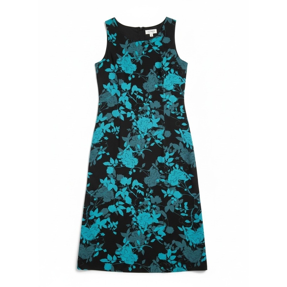 D.J. Summers Teal Floral Sleeveless Midi Sheath Dress,‎ Black, Women's Size 10